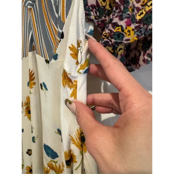 Free People Women's Mix It Up Floral Short Sleeve Ivory Combo  Mini Dress Size 2 - Picture 6 of 16